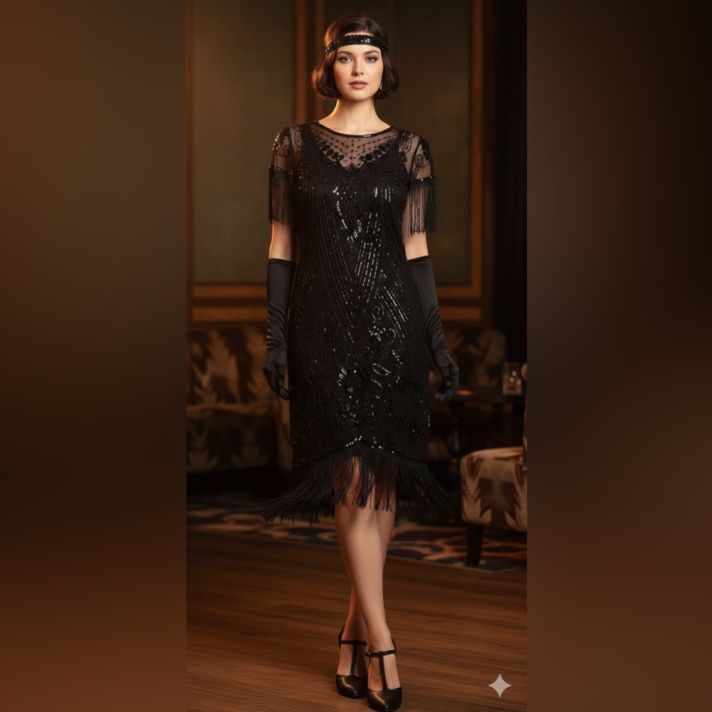 Elegant Black Fringe Dress